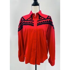 Side Saddle Vintage  Red Western/ Aztec 90's Button Down Shirt‎